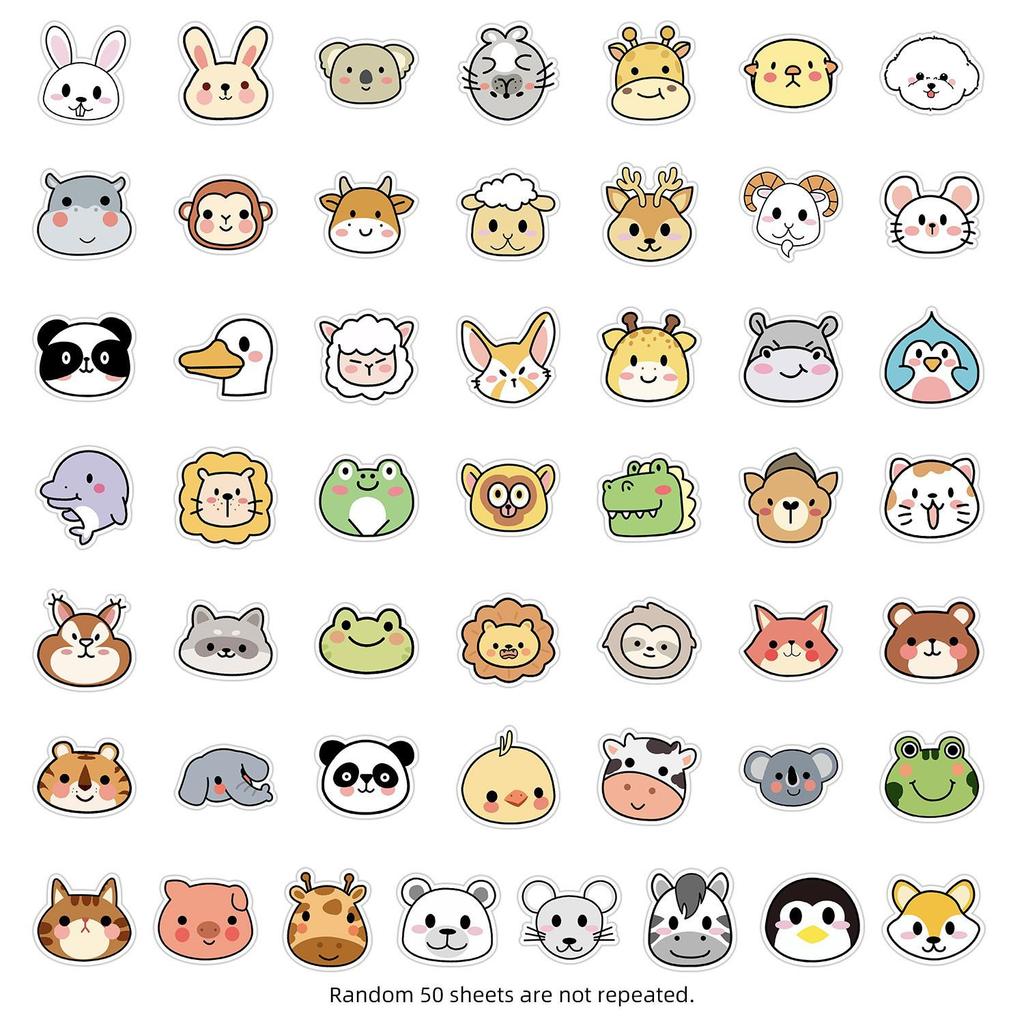 50PCS Cute Cartoon Animal Waterproof Stickers for Phones & Computers