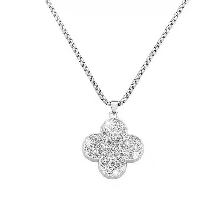 Women's Luxe Four-Leaf Clover Necklace: Autumn/Winter Titanium Steel Pendant On Simple Long Sweater Chain