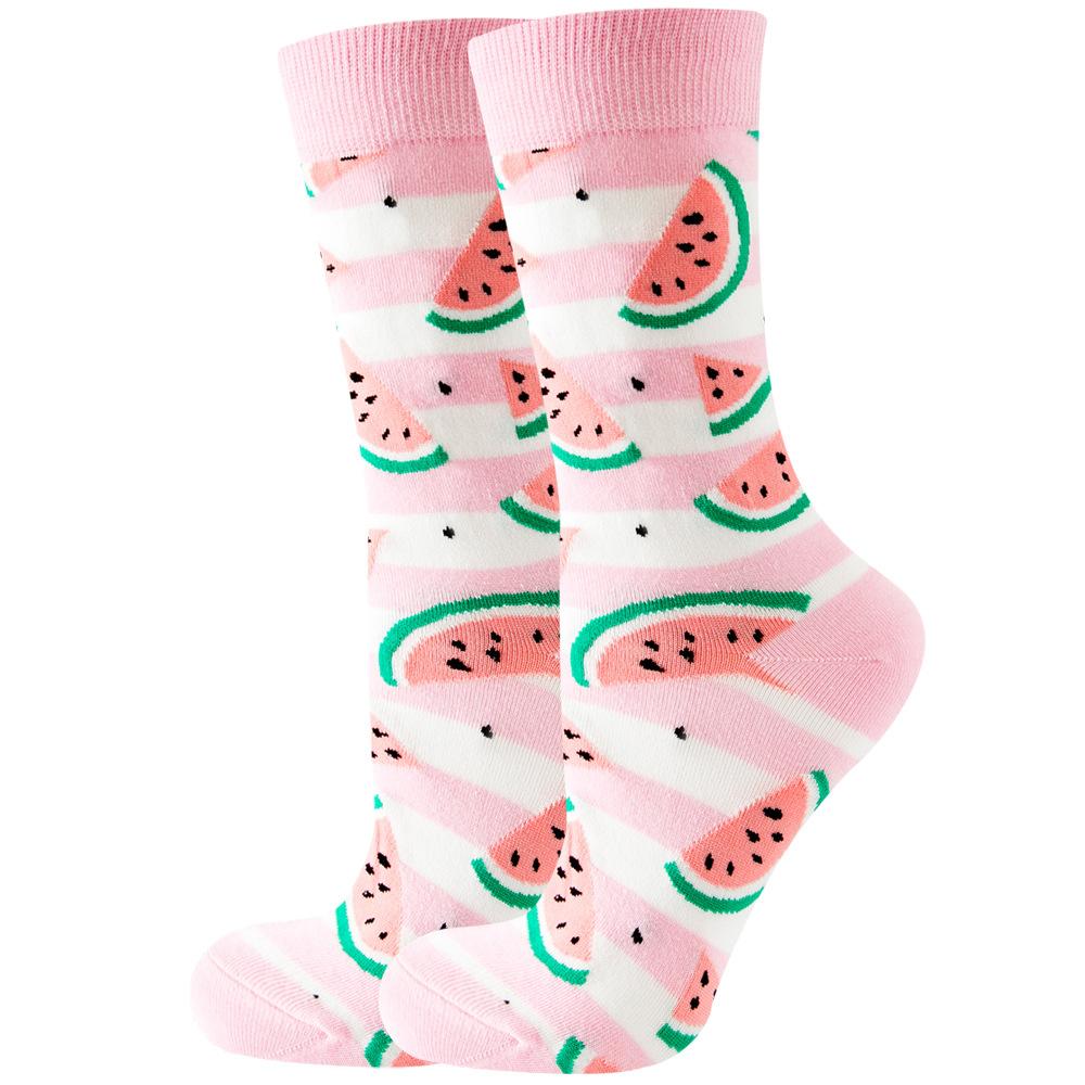 1 Pair Women's Cozy Cotton Crew Socks Sushi Carrot Watermelon Ice Cream Avocado Egg Hamburger Pattern Street Cartoon Funny Socks