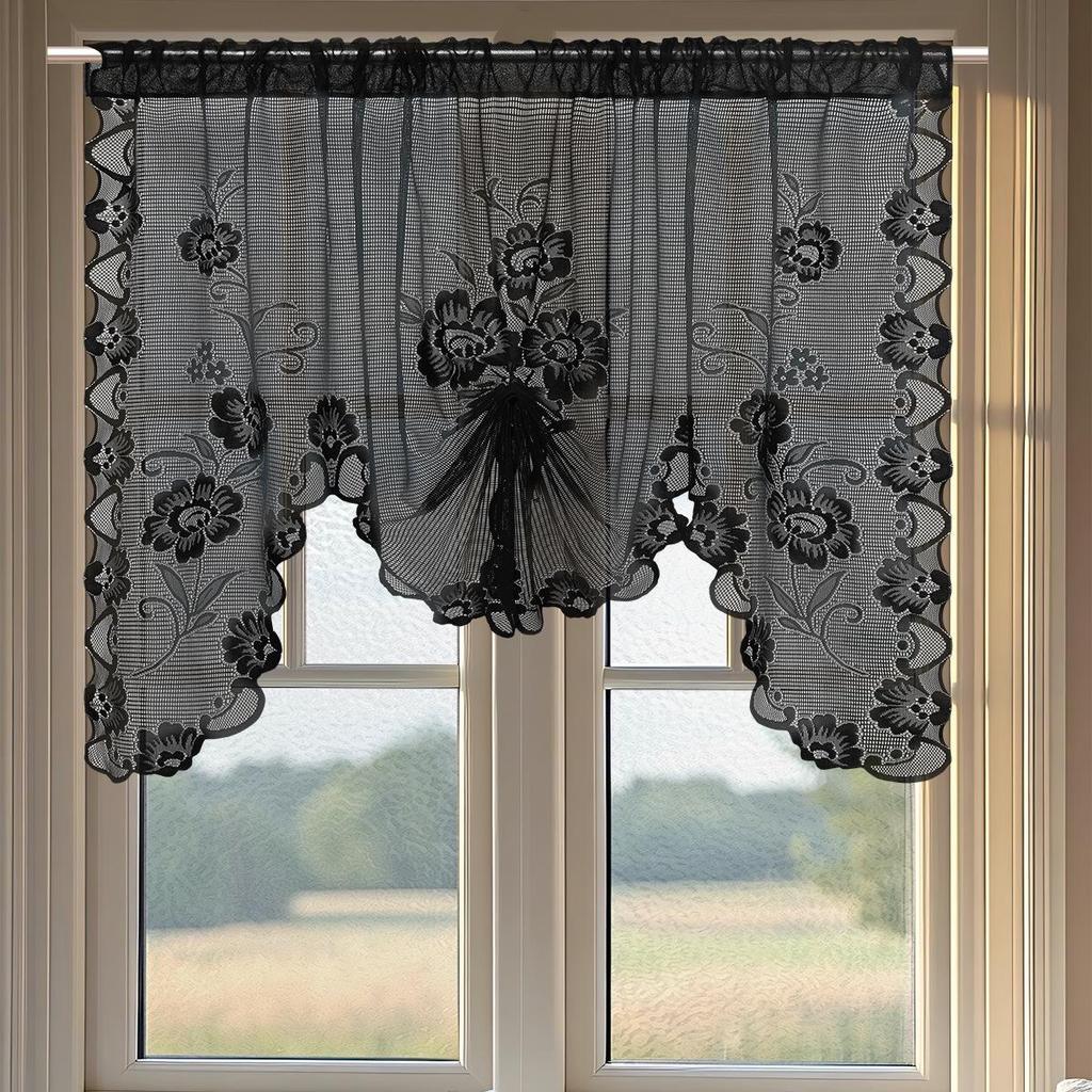 Butterfly Pull-Up White Lace Sheer Curtain for Bay Windows or Doors