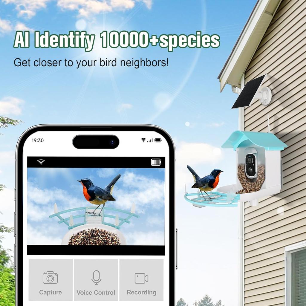 Bird Feeder with Camera AI Identify Birds Species Solar Powered Auto Record Videos in Backyard Instant Notifications Bird Lovers