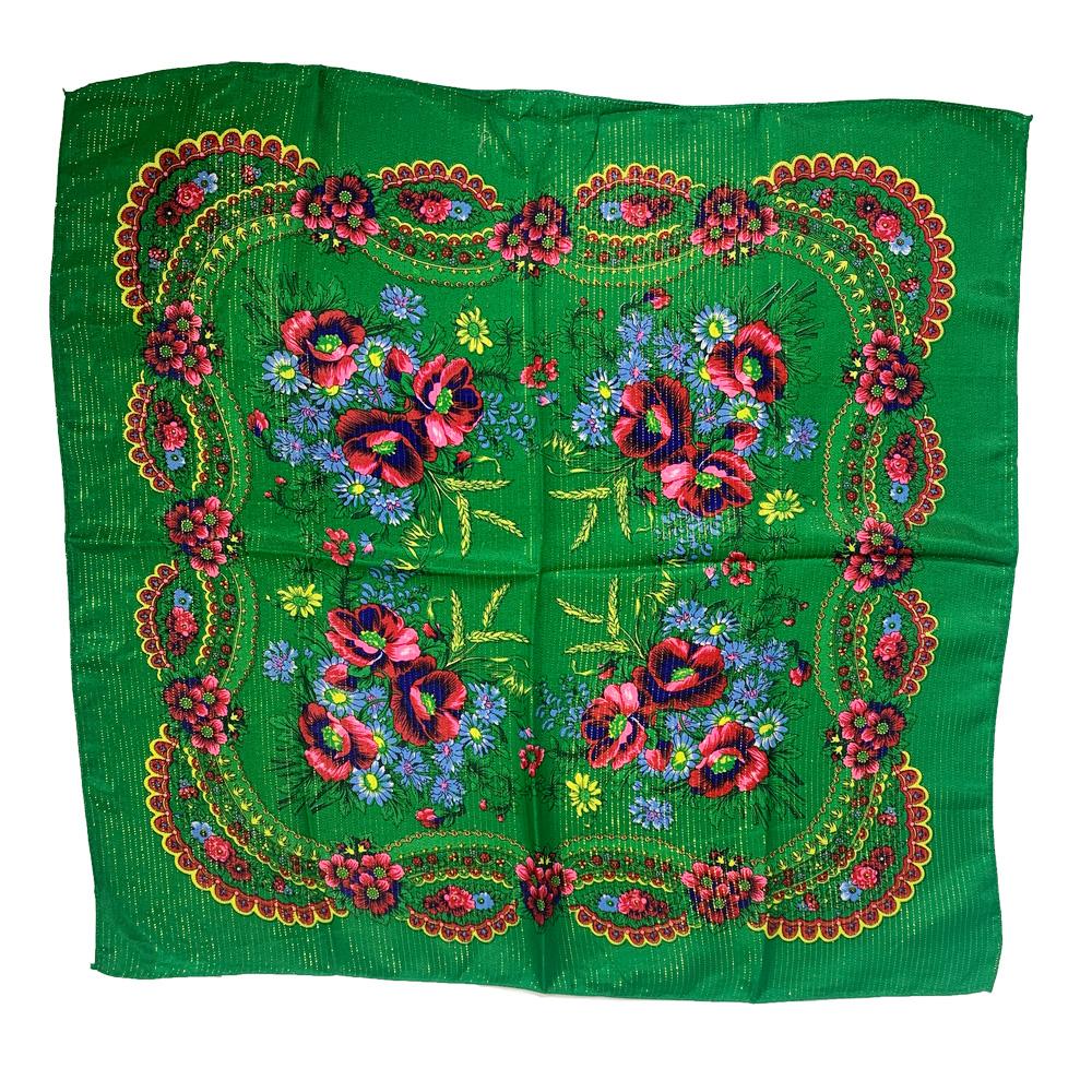 70Cm Gold Thread Floral Printed Russian Scarf Ukrainian Shawl Babushka Square Bandana Female Head Wrap Scarf