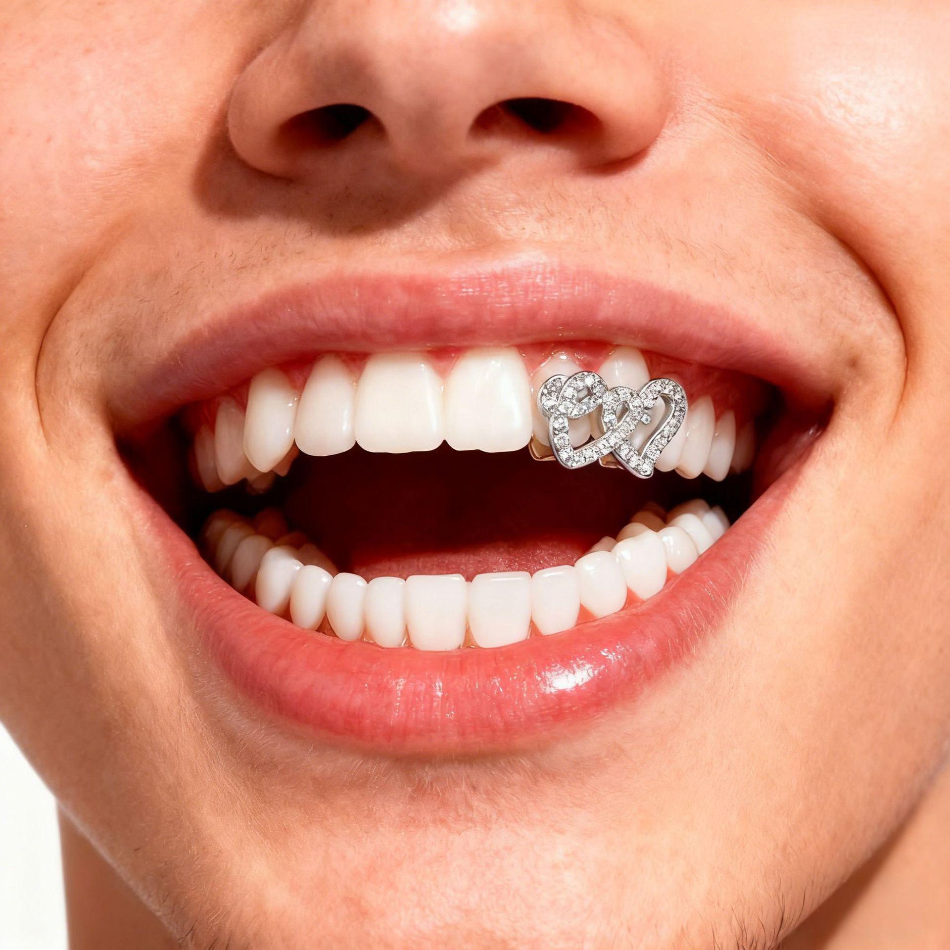 

Європейський та Американський Подвійне Серце Мідь Циркон Хіп-Хоп Зубний Гриль - Модний Аксесуар для Особистості