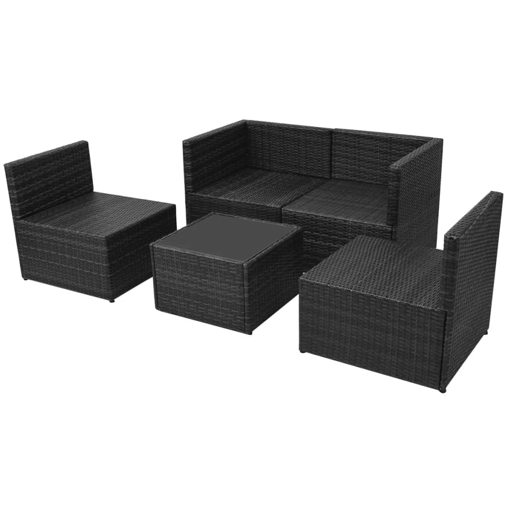 5 Piece Garden Lounge Set with Cushions Poly Rattan Black