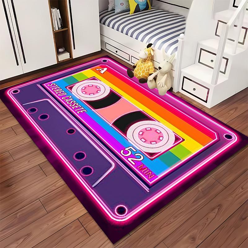 Retro Rainbow Cassette Tape Design Rug Non-slip rug suitable for living room and bedroom sofas
