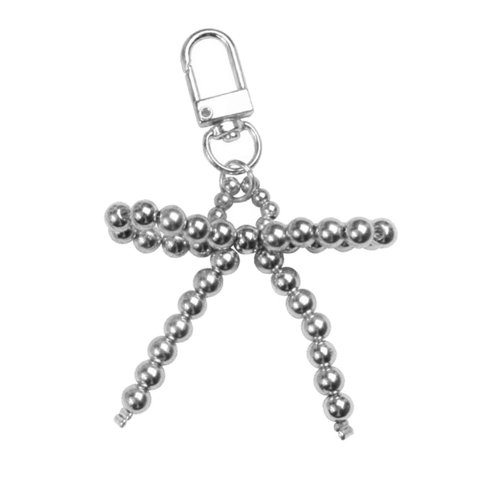 

Chic Bowknot Pendant Beads Bag Charm Fashion Bag Pendant AlloyAcrylic Material Stylish Beaded Keychain for Daily Use серебряный