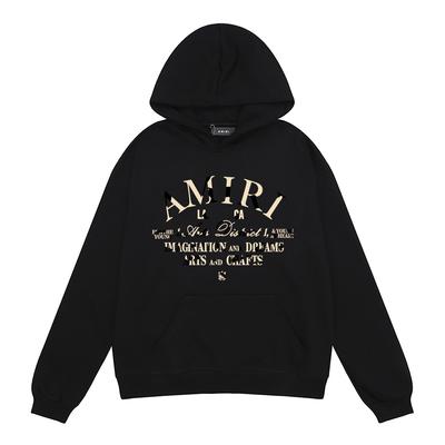 9286 Amiri Bloco de Cores Estampa de Slogan Primavera e Outono Solto Plus Size Fino Algodão de Alta Qualidade Moletom com Capuz de Casal