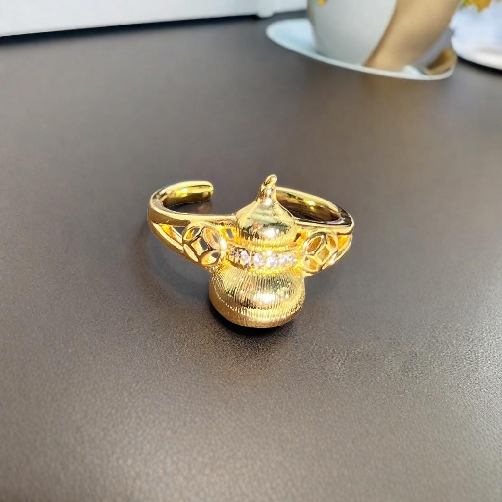 French Retro High-End Gourd Open Ring Zircon Butterfly Flower Niche Design Personalized Accessories