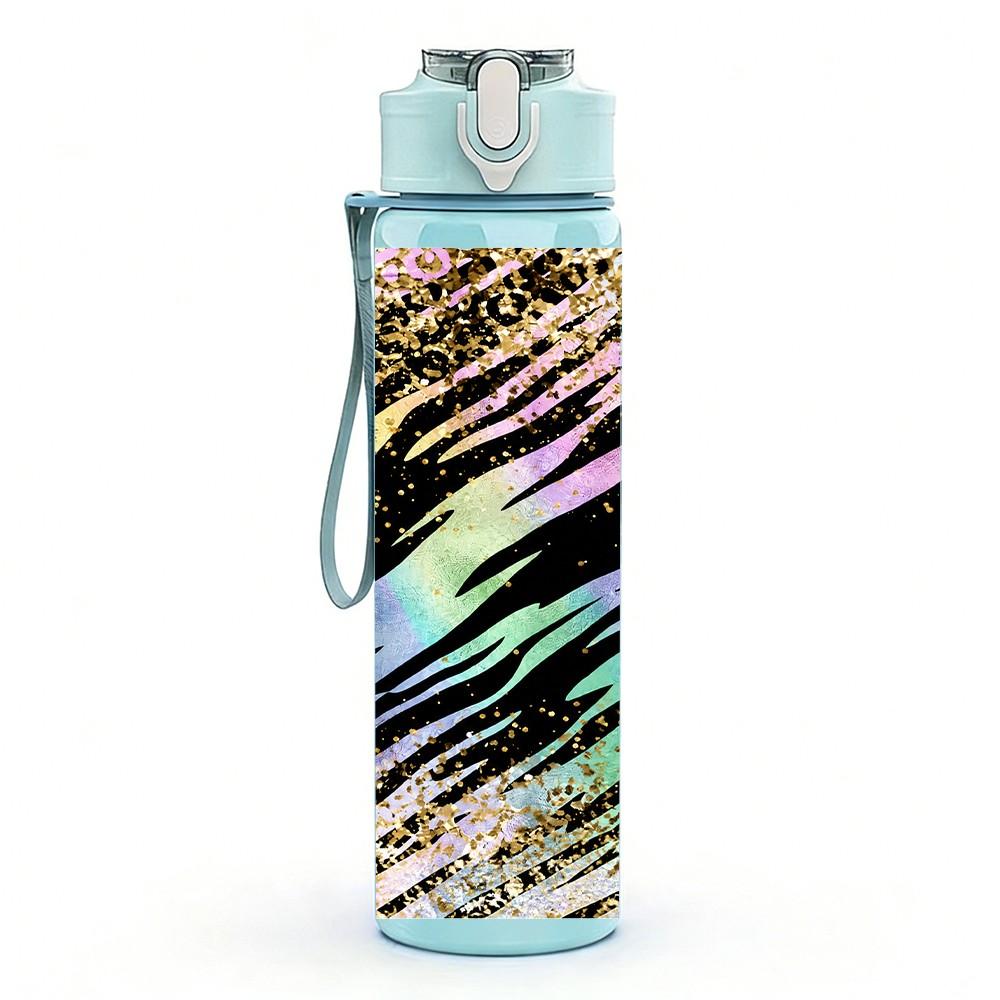 1PC Rainbow Tie Dye Texture 750ml Color Plastic Sports Water Bottle Leakproof Flip Straw Lid Suitable for Sports Office Home Use