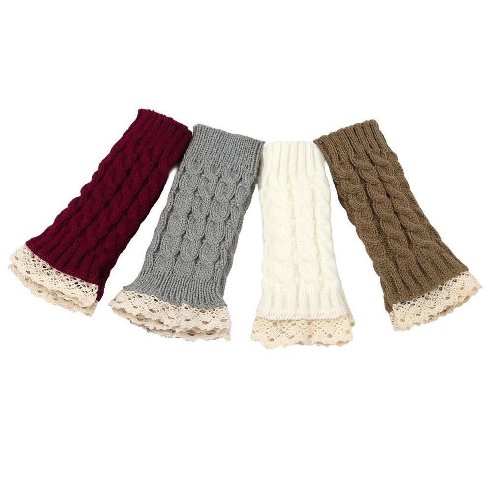 Lace Trim Fingerless Mittens Thicken Women Knitted Gloves Fashion Wrist Mittens  Writting Friendly
