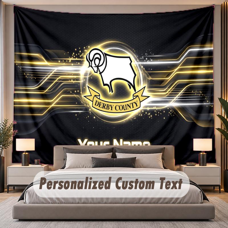 Custom Name Text Tapestry Derby County Personalized Polyester Wall Tapestry For Bedroom And Room