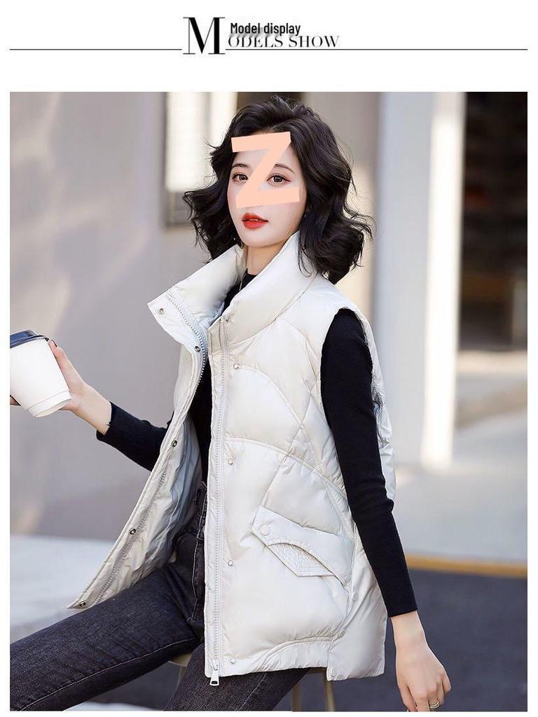 Women's Korean Style White Duck Down Vest - Autumn/Winter 2025, Short, Loose, Thickened, Versatile Sleeveless Outerwear