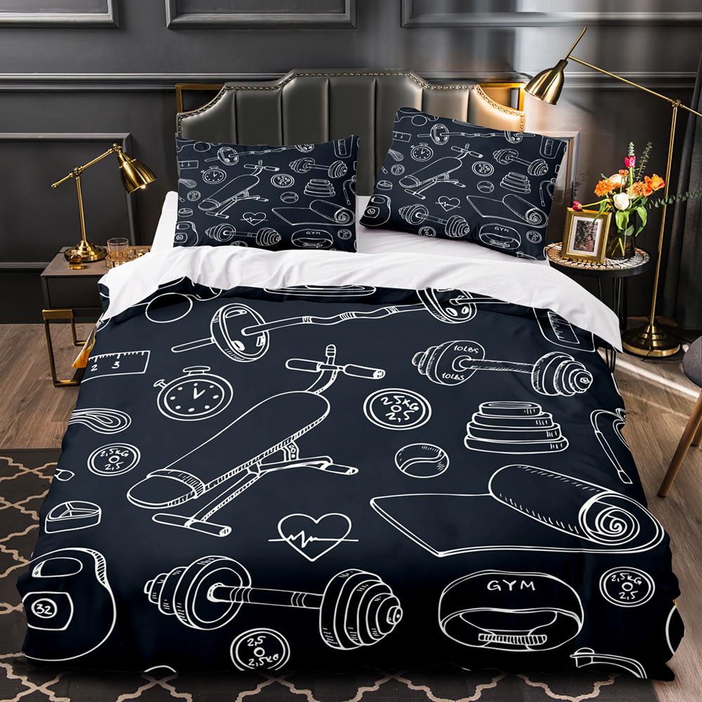 Sports Graffiti King Queen Duvet Cover Cartoon Bicycle Badminton Racket Bedding Set for Kids Black 2/3pcs Polyester Quilt Cover