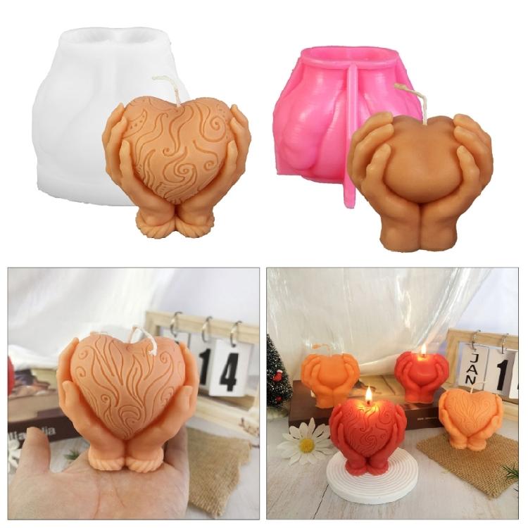Hand Holding Heart Candle Mold 3D Heart Shape Candle Silicone Mold DIY Soap Mold