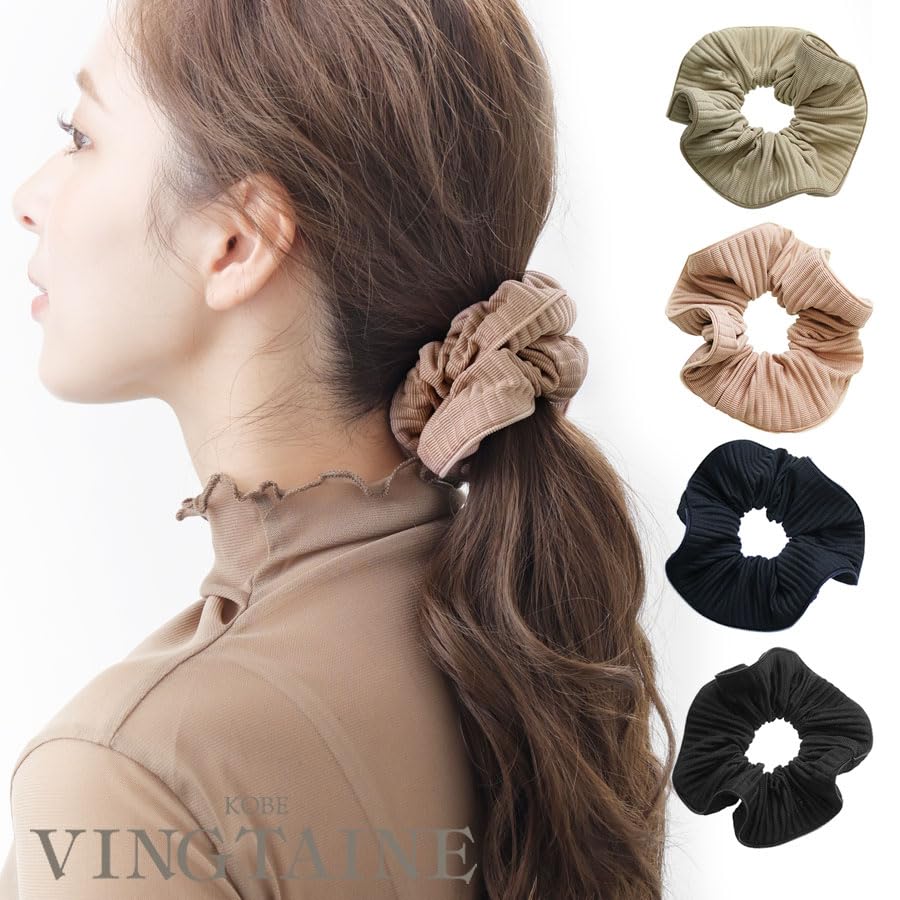 VINGTAINE Solid Zipper Perfect for Dull Simple Hair Scrunchie, Volume, Color, Basic, Closure, Hair, Updos, Accessory, Gift, Present, HS-183-BK