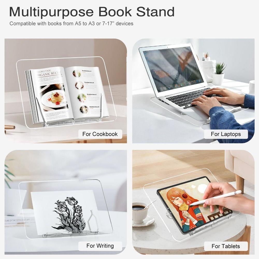 Portable Acrylic Book Stand Angle Adjustable Easy Use Reading Stand Foldable Design Lightweight Book Holder Reading Aid
