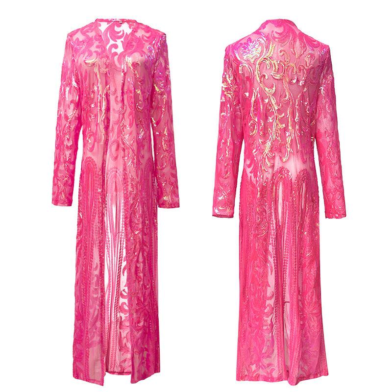 2025 Hot Seller: Sexy European & American Sequin Long See-through Cardigan Dress