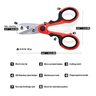Electrician Scissors Stripping Wire Cut Tools for Fabrics Paper Cable Outdoor Fishing High Carbon Steel Household Shears
