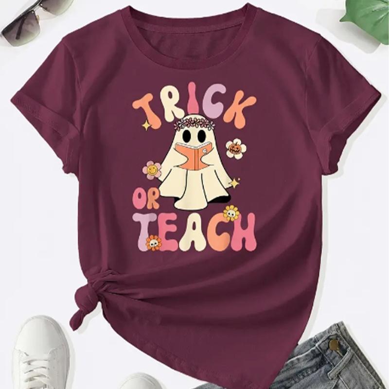 Fashion Women Creative Graffiti Castle Ghost Print T Shirt Funny Casual O-neck Short Sleeves T-shirt Summer Female Tee Shirt