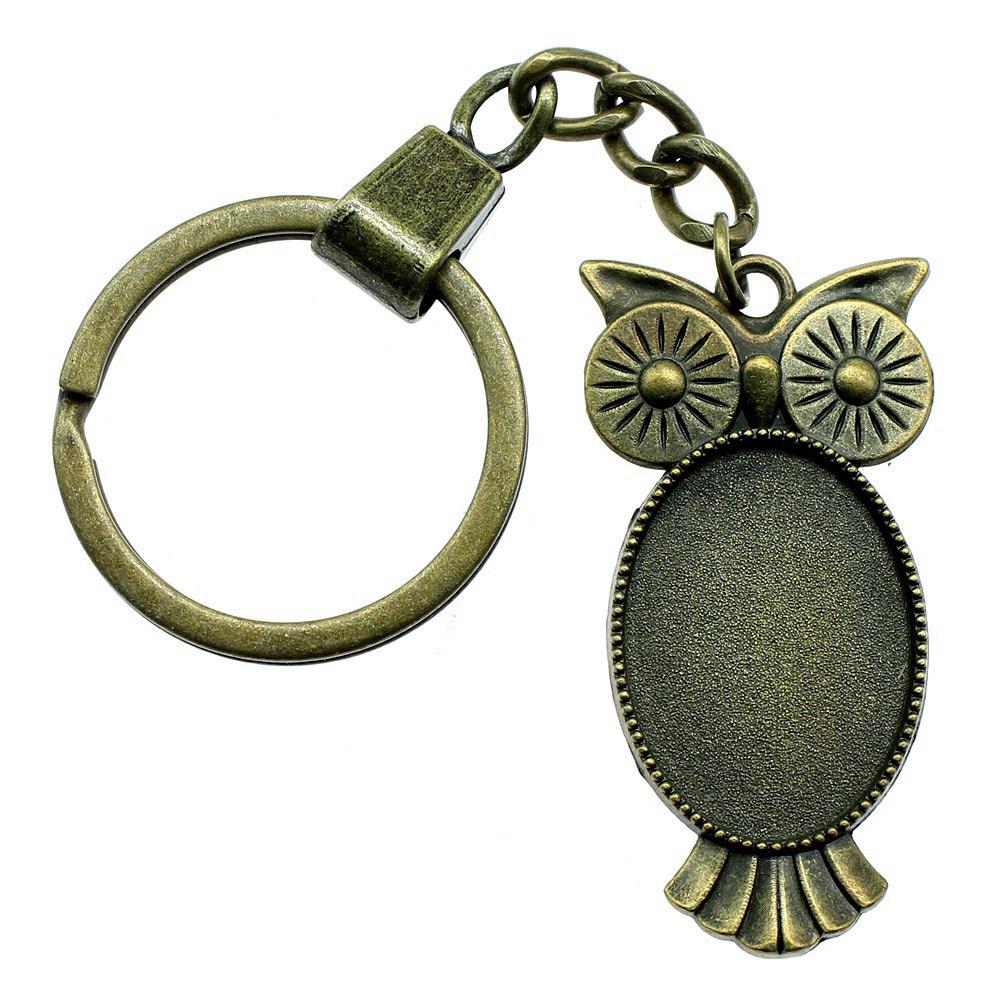 Heart Elliptical Glass Cabochon Base Setting Tray Blank Antique Bronze Metal Keychain for Family Gift