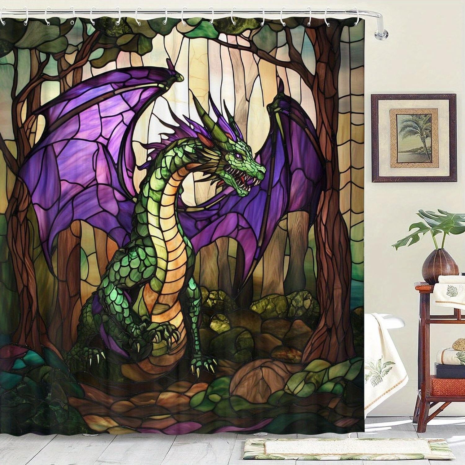 

Фиолетовый Дракон с Крыльями Тема Занавеска для Душа Водонепроницаемая Подходит для Комнаты Дома Отеля Машинная Стирка Занавеска Водонепроницаемая Ванная W90XH180cm
