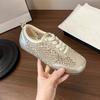 Fashion Breathable Mesh Women's 2025 Summer New Flat German Training Shoes Lace-up Diamond-encrusted Hollow Sandals
