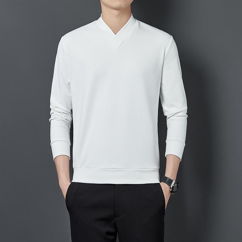 Men's V-neck Self-heating Long Sleeve German Velvet Shirt - Warm, Solid Color Autumn/Winter 2021
