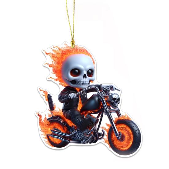 Halloween Car Ornament Cool Skeleton Acrylic Car Rearview Mirror Charm 2D Flat Skull Hanging Pendant for Car Interior Backpack Accessory