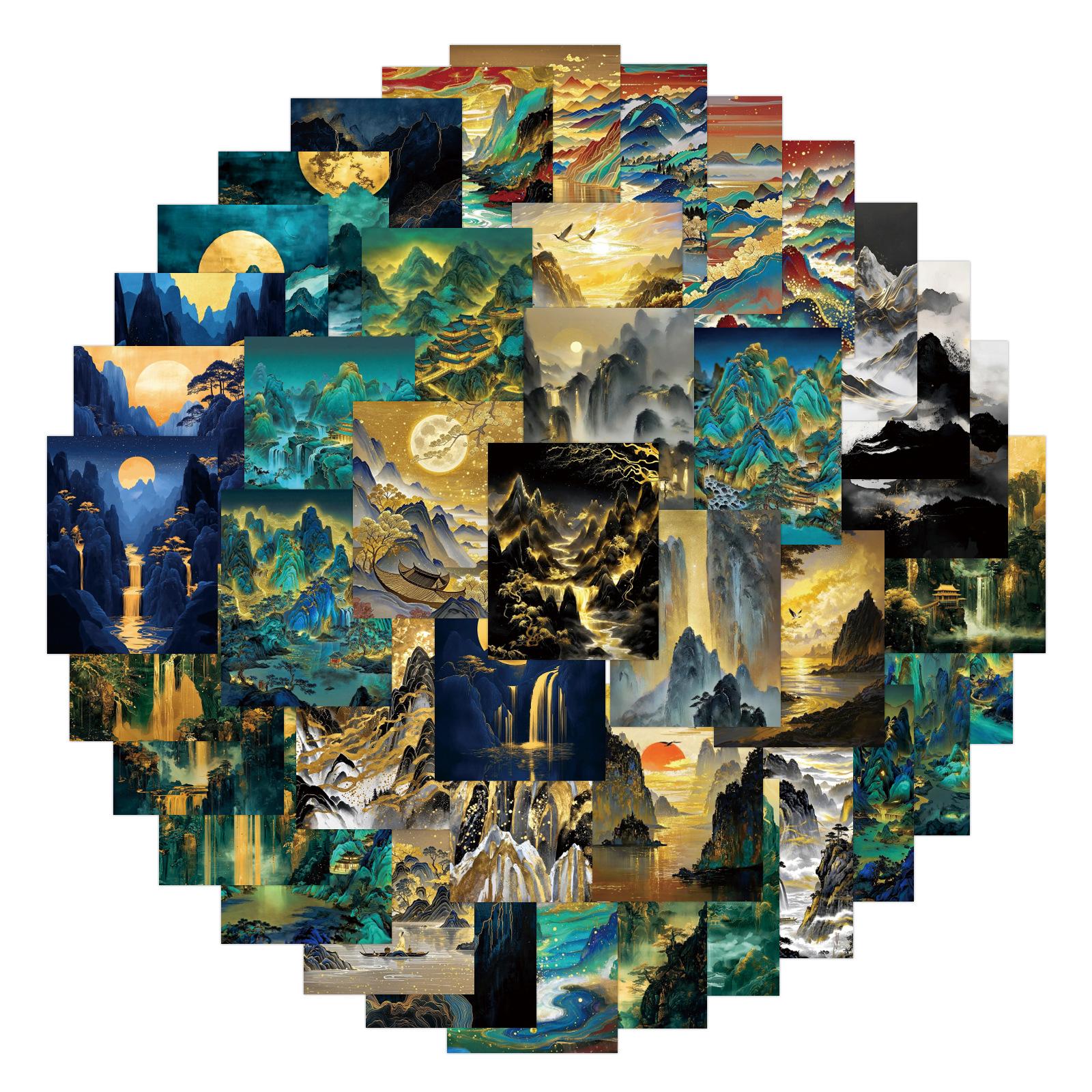 

64 Картины пейзажей текущей туши и воды 4 Открытые граффити-наклейки Декоративные наклейки для скейтборда, стакана для воды, сделай сам, персонализированные наклейки