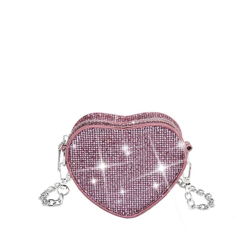 Trendy Mini Heart Shaped Bag For Kids And Adults With Sparkling Rhinestones