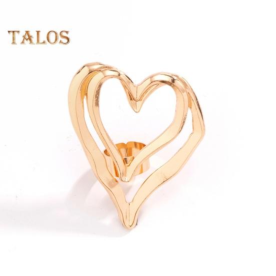 Big Love Ring Double-layered Exaggerated Style Hollow Heart Shape Solid Color Liquid Alloy Smooth Club Party Index Finger Ring Lady Jewelry