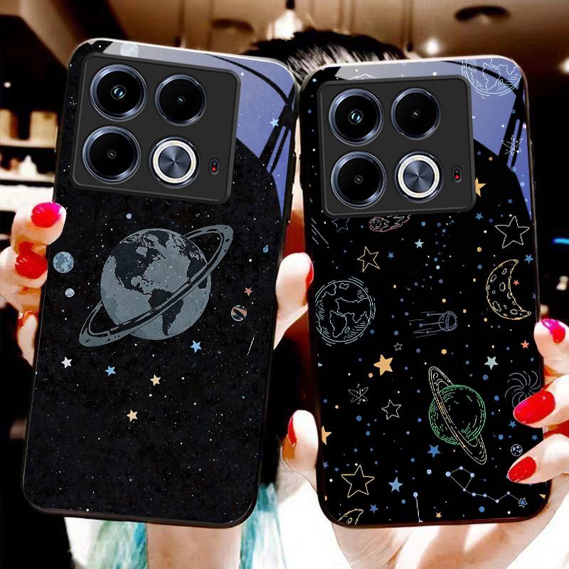 Astronaut Planet For Infinix Note 40 4G 30i 12 G96 Smart 8 Hot 9 Play 10 11S 12 20i 50 Pro Plus 5G Tempered Glass Phone Case