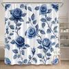 1Pc Blue Rose Floral Shower Curtain - With Blue Roses, Polyester, With Hooks, Machine Washable, Suitable For Bathroom Decoration