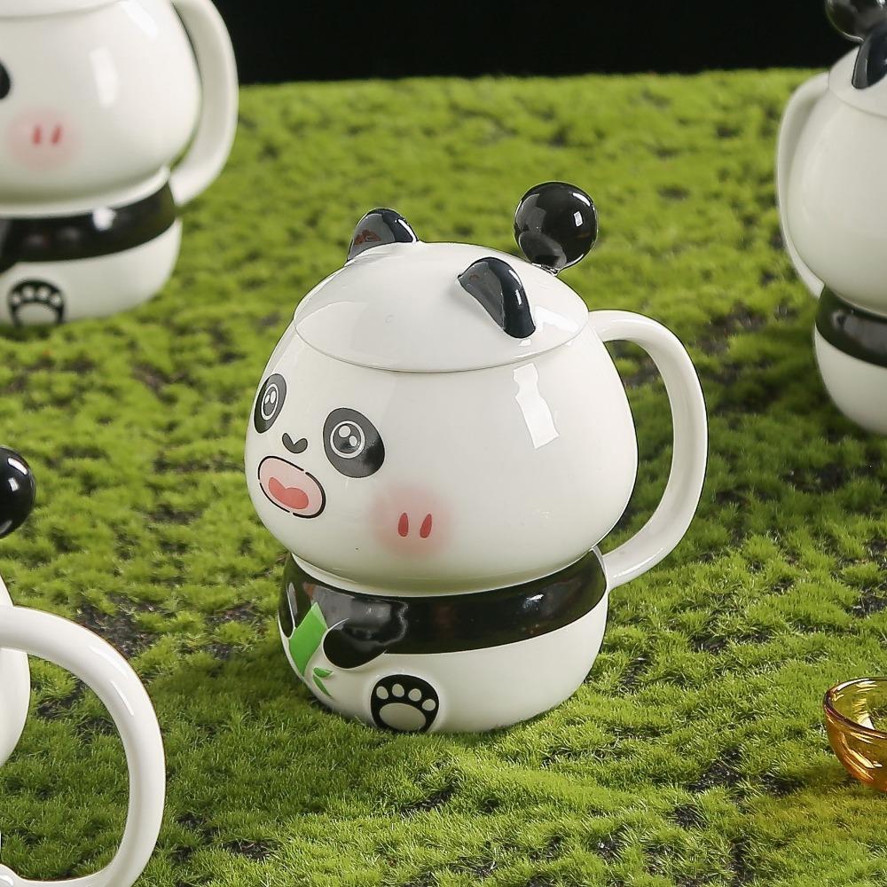 Cute Cartoon Little Panda Styling Ceramic Cup Creative Mug with Lid Spoon Event Gift Souvenir Gift Cup