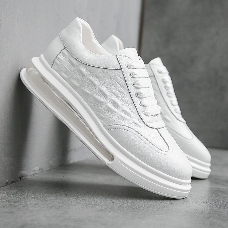 Leather Men's Shoes Casual Air Cushion Shoes Spring and Autumn New Fashion Shoes Breathable Lace-up Trendy Shoes White Shoes Men's Shoes
