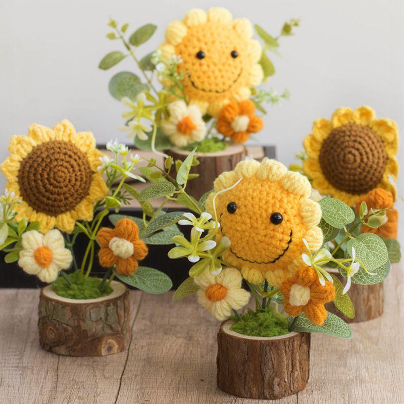 Hand Woven Potted Crochet Artificial Flower Desk Decoration