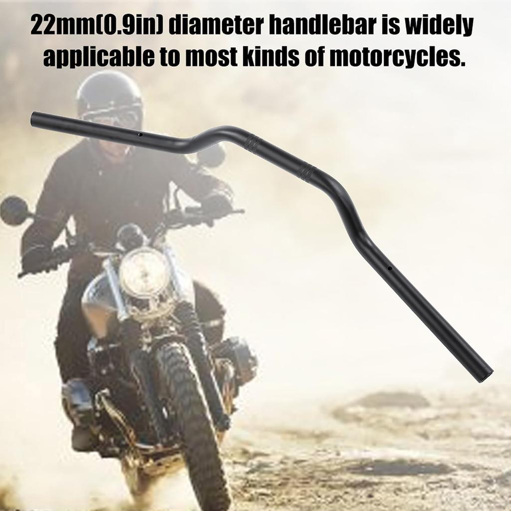 Motorcycle Tracker Handlebars, 22mm Drag Bar Replacement for Chopper Bikes, Black, Compatible with Cruiser and Bobber Bikes