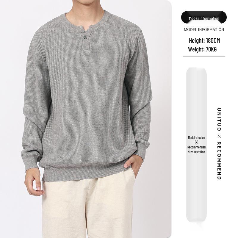 Men s Wool Blend Henley V-neck Sweater: Autumn/Winter Trendy Knitwear Pullover L