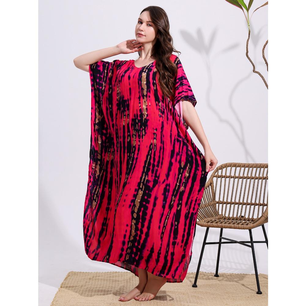 Plus Size Boho Kaftan Dress, Women's Plus Maxi Cover Up Dress