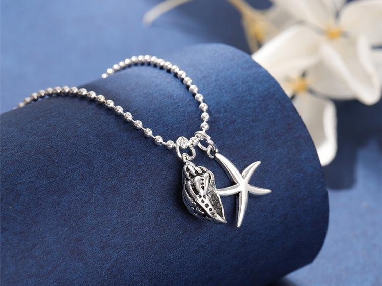 925 Silver Creative Conch Star Pendant Necklace Cute Starfish Design