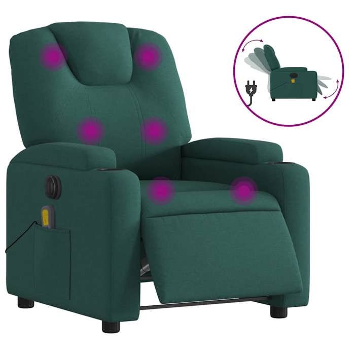 VidaXL Fauteuil de massage inclinable électrique Vert foncé Tissu 3204362