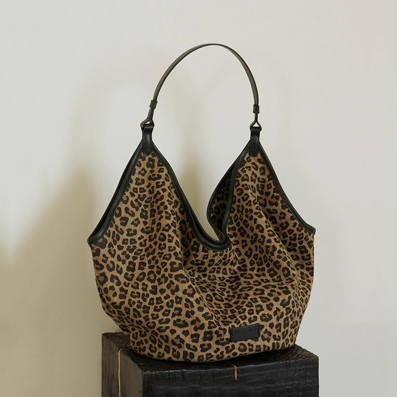 Leopard print canvas tote bag for women Korean fashion cotton fabric hobo bags large shoulder shopping bag