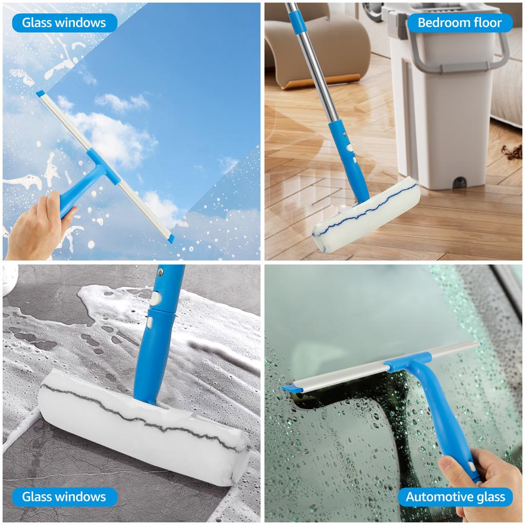 Extended Window Cleaner Kit Glass Squeegee Flooring Duster Cleaner Mop Household Window Wiper Washing Cleaning Brush Tools