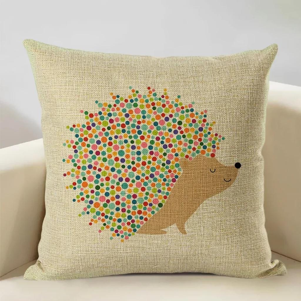 Animal Cushion Linen Pillowcase Decorative Sofa Pillow Home Decor Hedgehog Fo Bear Pillow Cases ,(4)