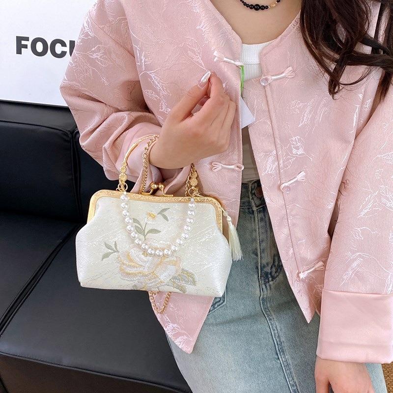 New Embroidered Simple and Elegant Hanfu Bag, Antique Hand-held Cheongsam Bag, Single Shoulder Oblique Span