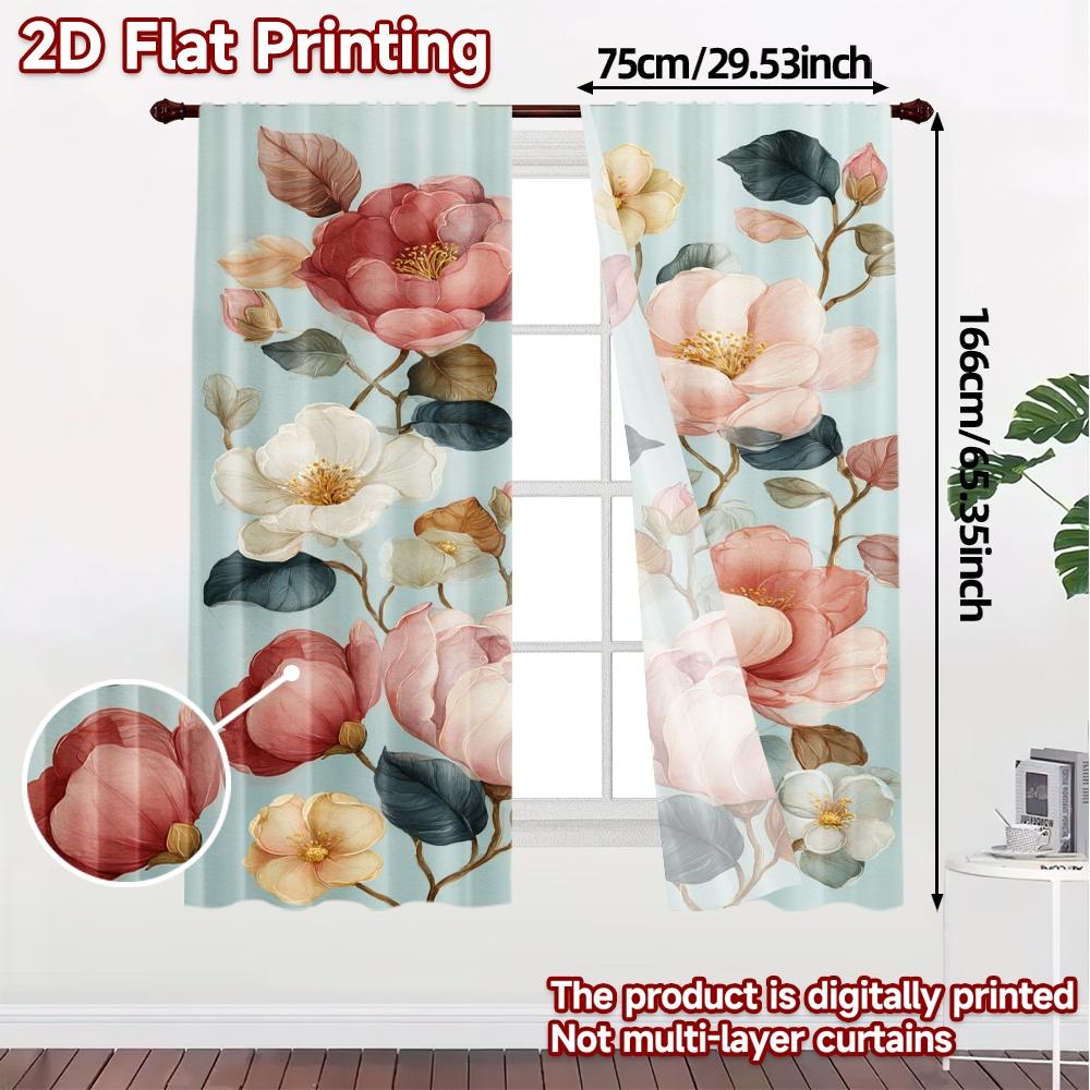 2D FLAT PRINTING 2pcs Curtains (Without Rod) Floral Spring Blossom Design(1) Easter holiday curtains with digital printing