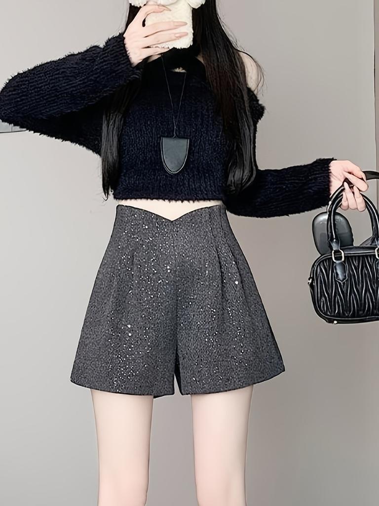 Dámské široké šortky Jednobarevné s vysokým pasem Slim fit Ležérní A-line šortky Y2k móda Korejský styl oblečení Jaro