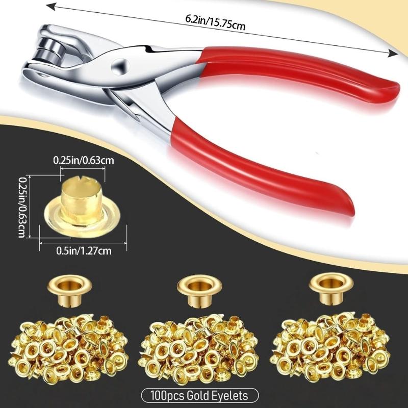 100Pcs 6mm Metal Eyelets Set Include Hole Puncher and Mounting Pliers Tool For Leather Crafting Belt Bag Making Sewing