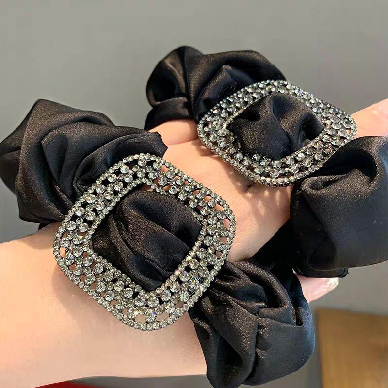 Elegant Korean Satin Scrunchie with Rhinestone Design