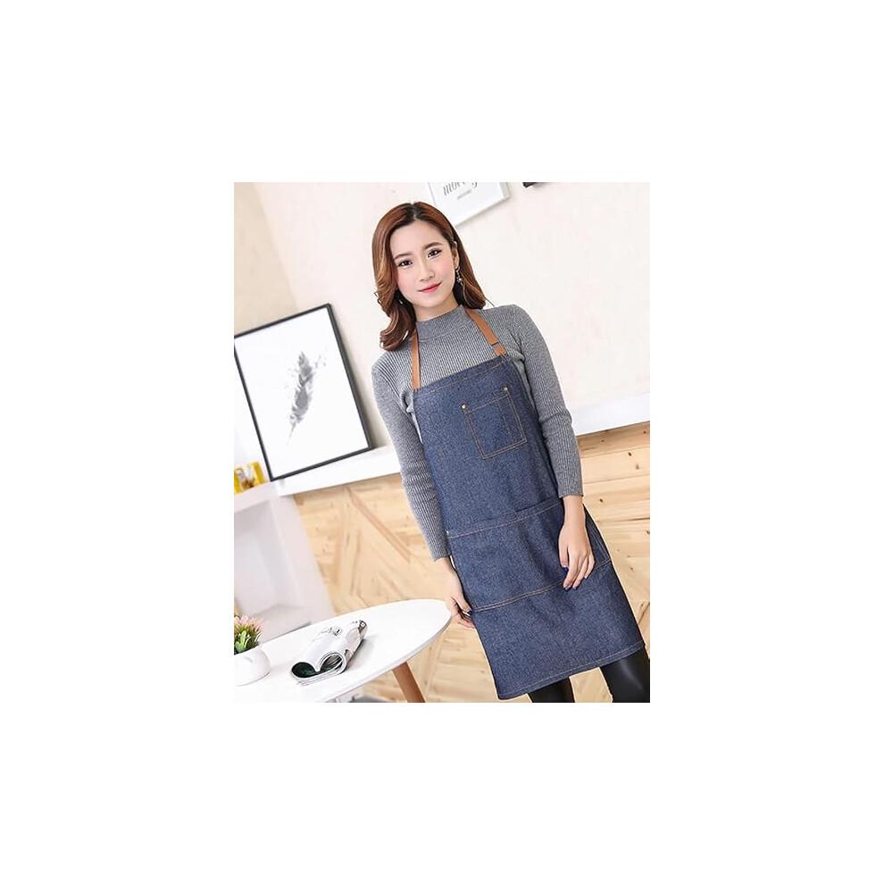Verstellbare Denim-Küchenschürze mit Tasche und 3 Taschen für Männer und Frauen mit Tasche zum Kochen(blau)